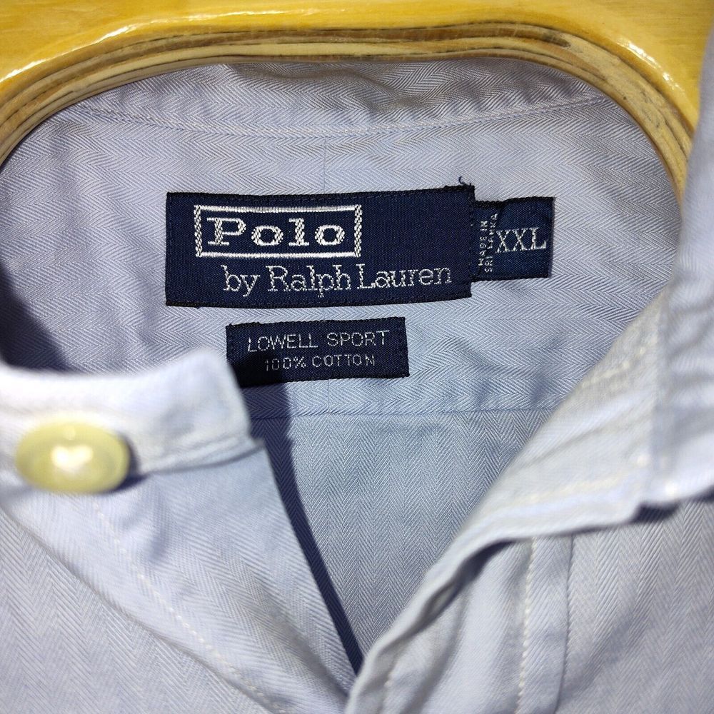 Polo Ralph Lauren Shirt Men XXL Blue Button up L/Sleeve Lowell Sport Herringbone - Picture 6 of 6